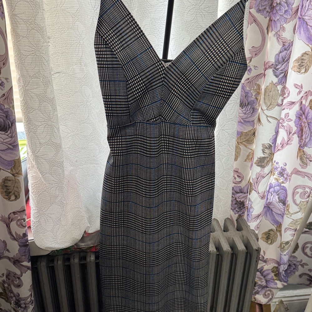 Papaya Black and Gray Plaid V-Neck Maxi Dress
